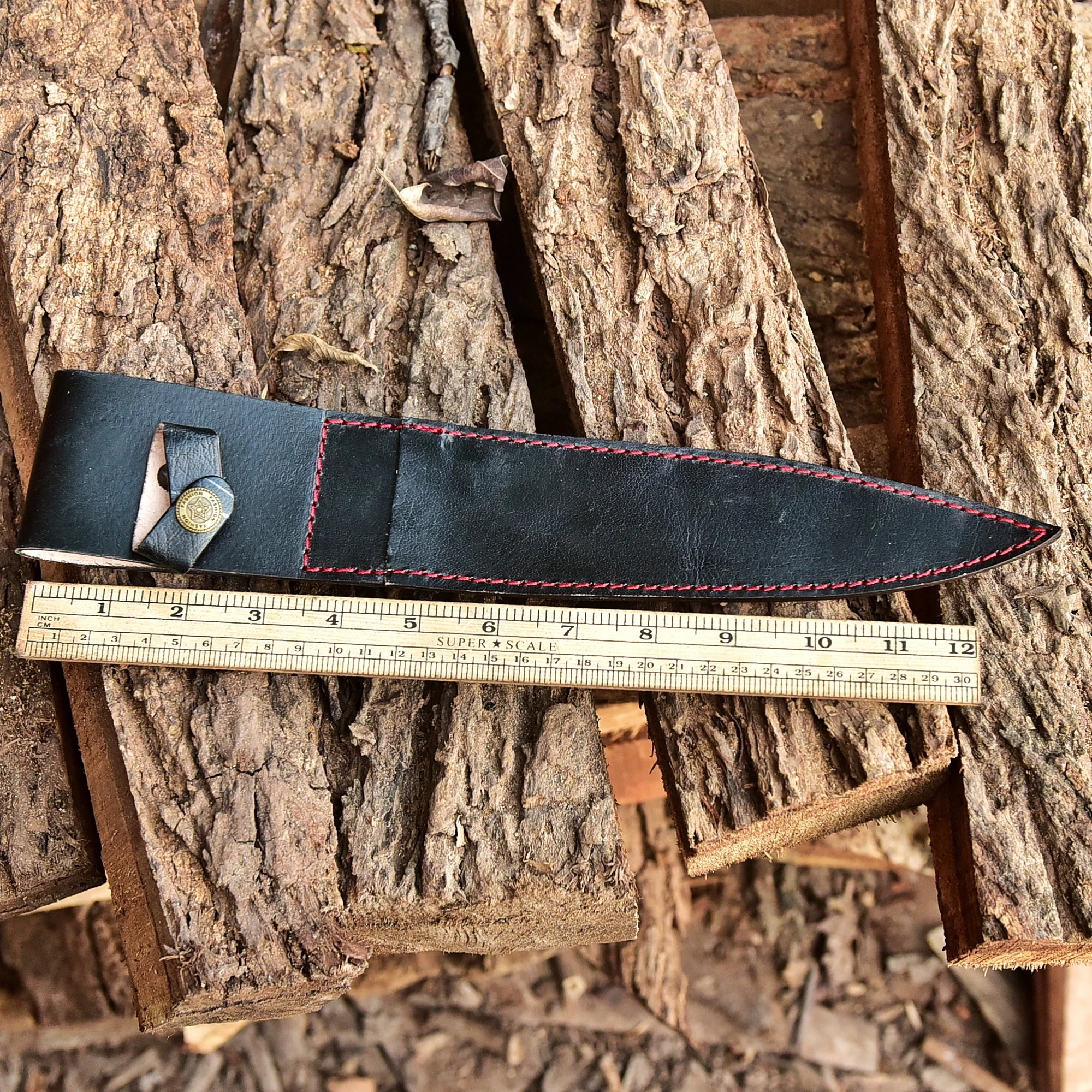 Handmade Heavy Duty Buffalo Leather Double Edge Fixed Blade Knife Sheath - Image 5