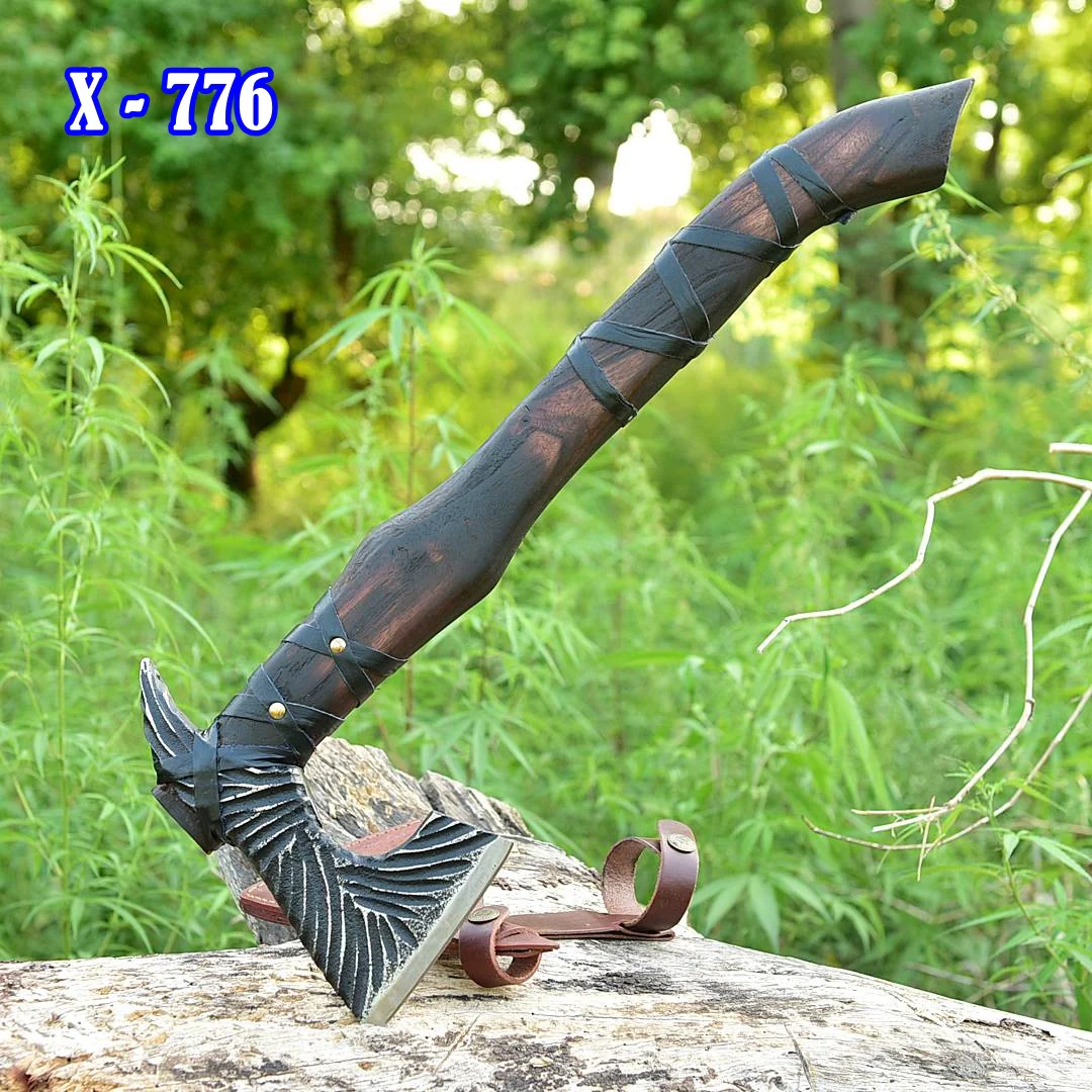 Handmade High Carbon Steel Tomahawk Axe Integral Viking Collectible Handle Leather Wrap - Image 3