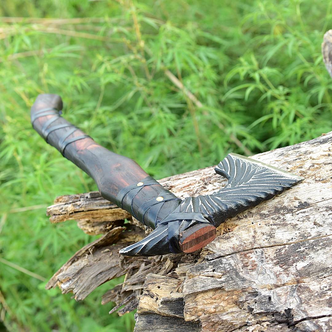 Handmade High Carbon Steel Tomahawk Axe Integral Viking Collectible Handle Leather Wrap - Image 4