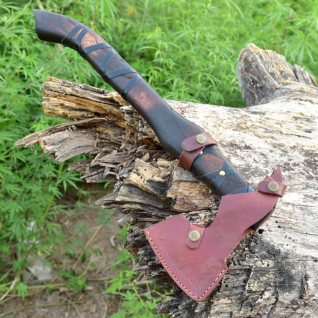 Handmade High Carbon Steel Tomahawk Axe Integral Viking Collectible Handle Leather Wrap - Image 5