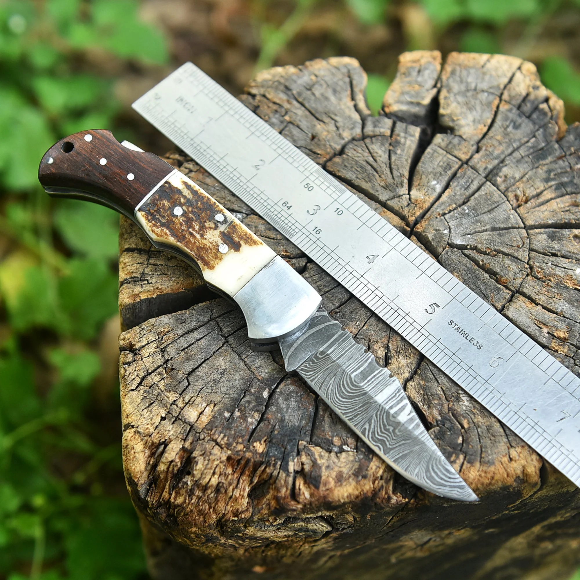 Handmade Premium Damascus Steel Folding Blade Pocket Knife Stage Handle - Image 2