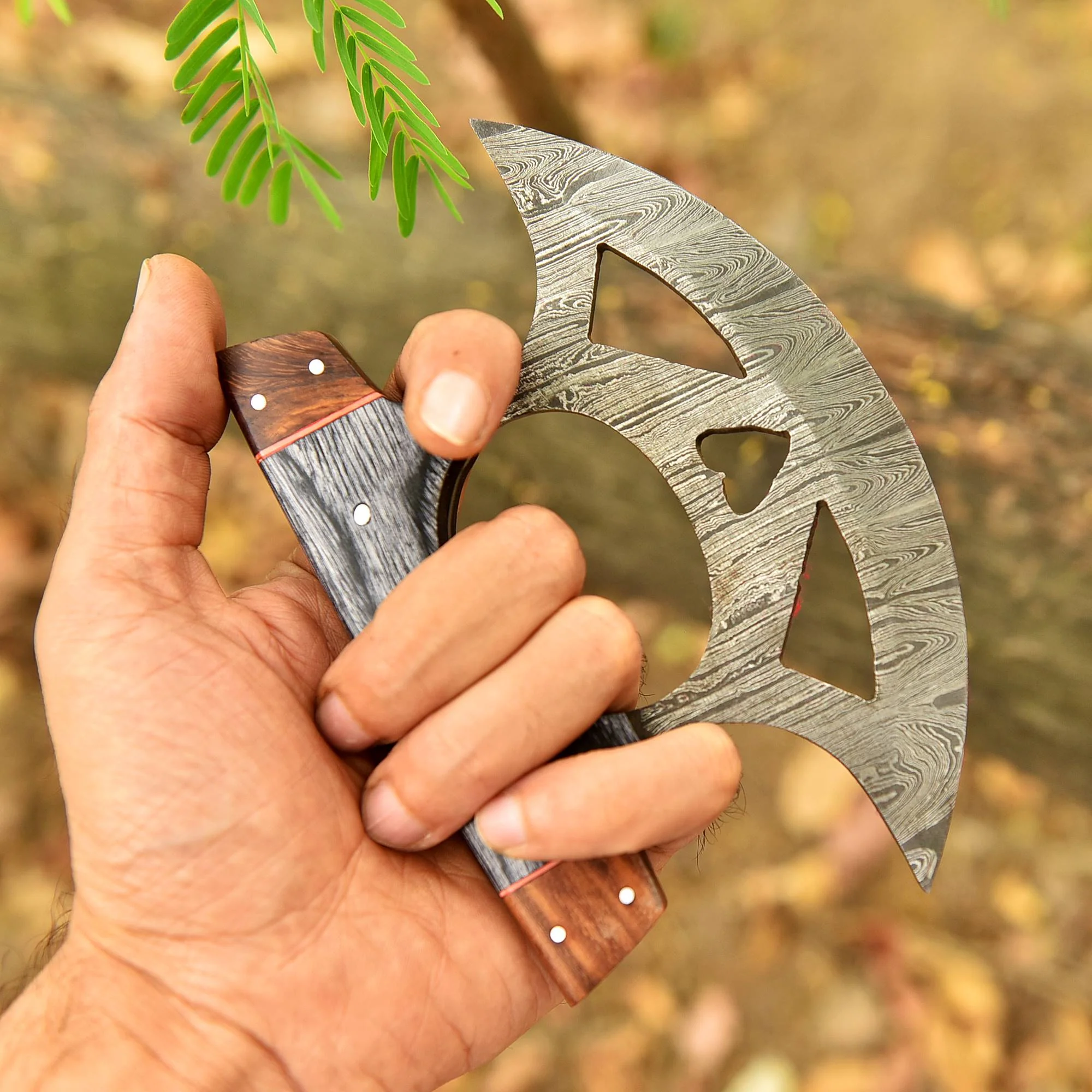 Heavy Duty Damascus Steel Blade Traditional Alaska Pizza Cutter Knife - Image 2