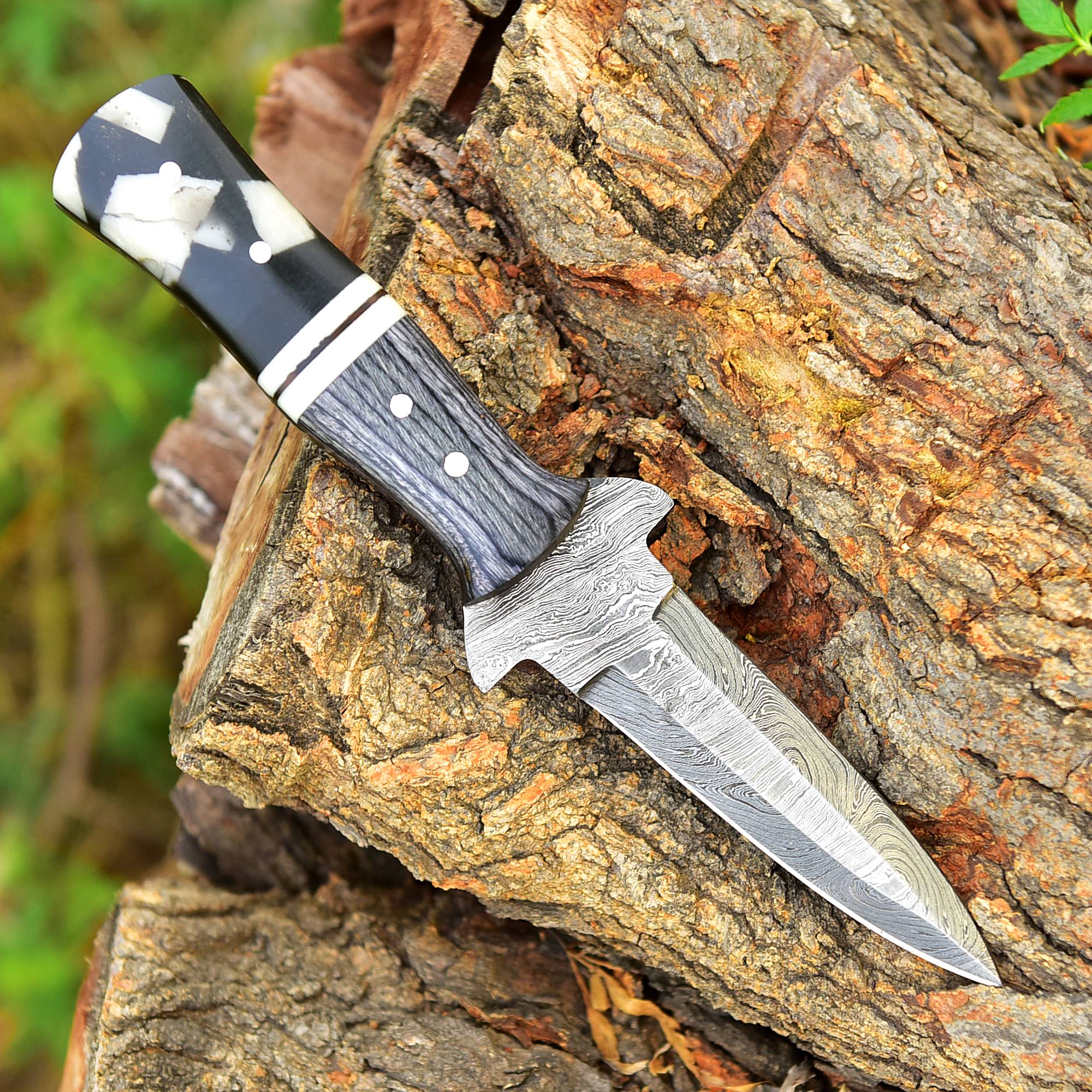 Heavy Duty Damascus Steel Dagger Knife Wood Resin Handle With Sheath - Image 2