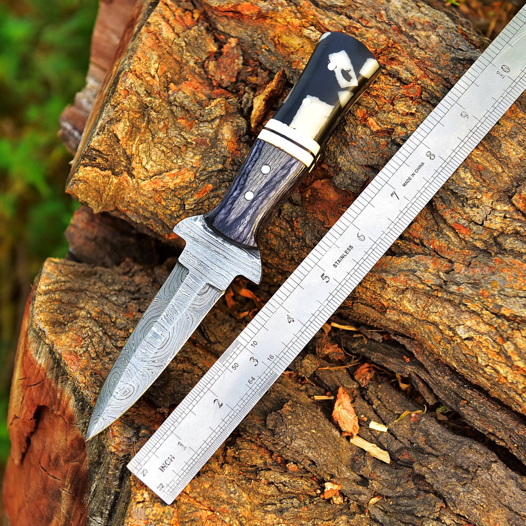Heavy Duty Damascus Steel Dagger Knife Wood Resin Handle With Sheath - Image 6