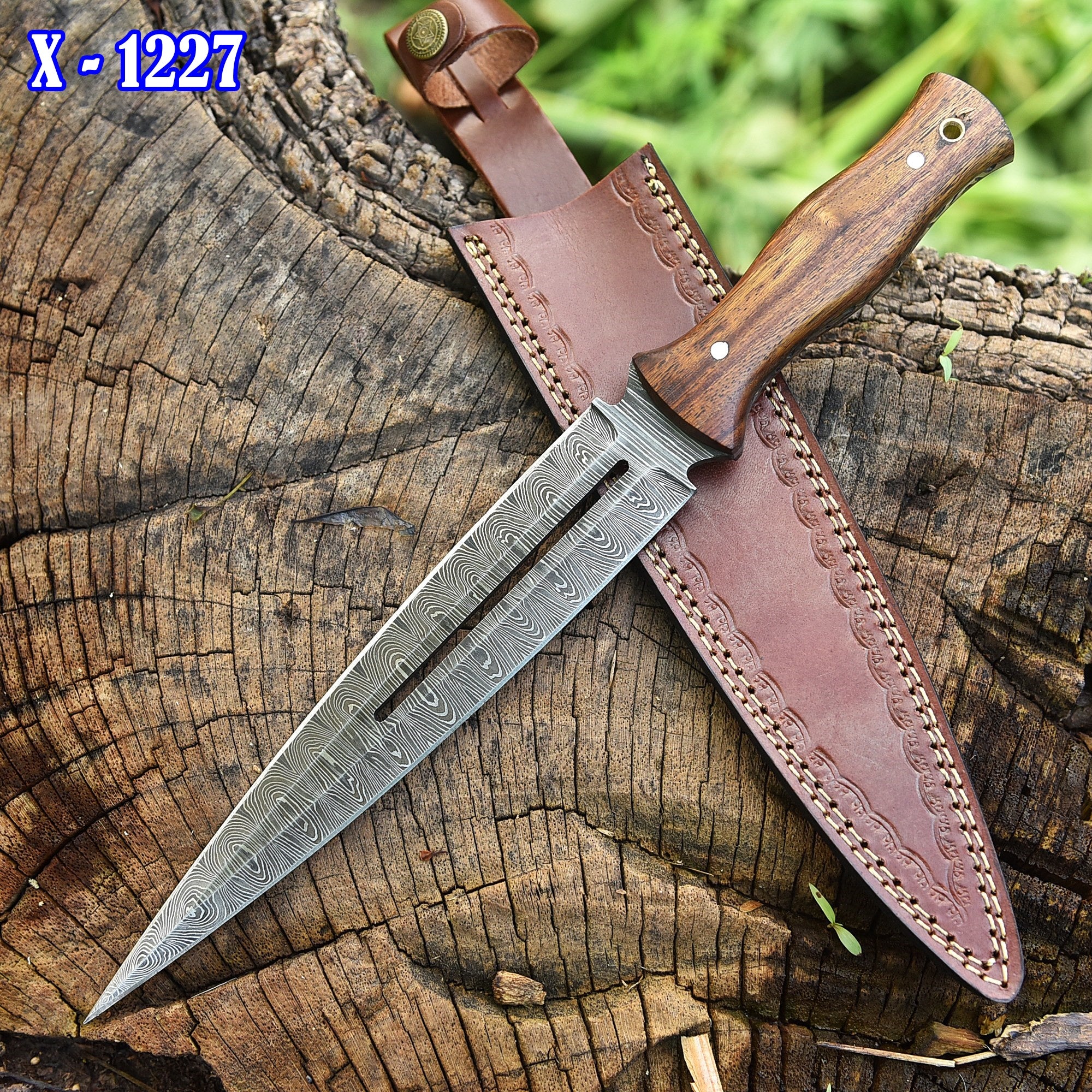 High End Handcrafted Damascus Steel Double Edge Blade Dagger Knife - Image 2