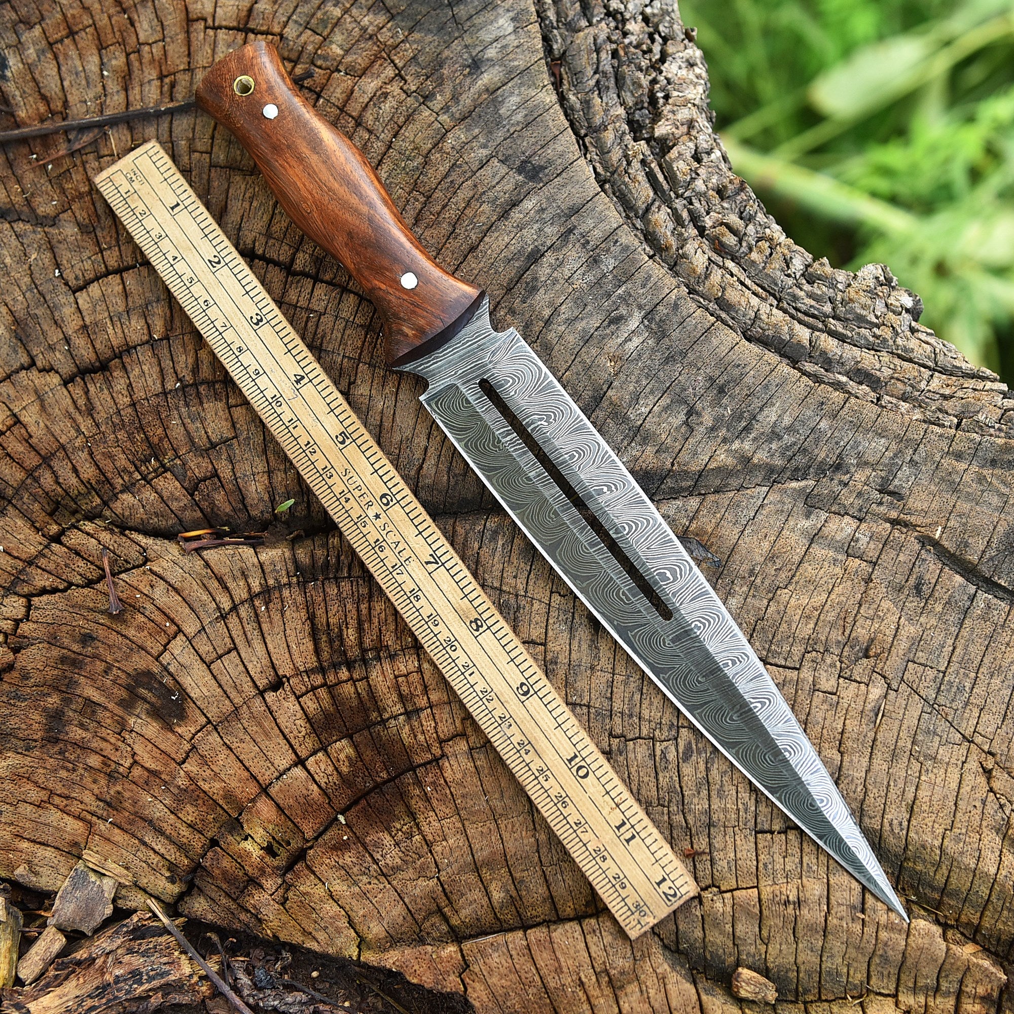 High End Handcrafted Damascus Steel Double Edge Blade Dagger Knife - Image 3