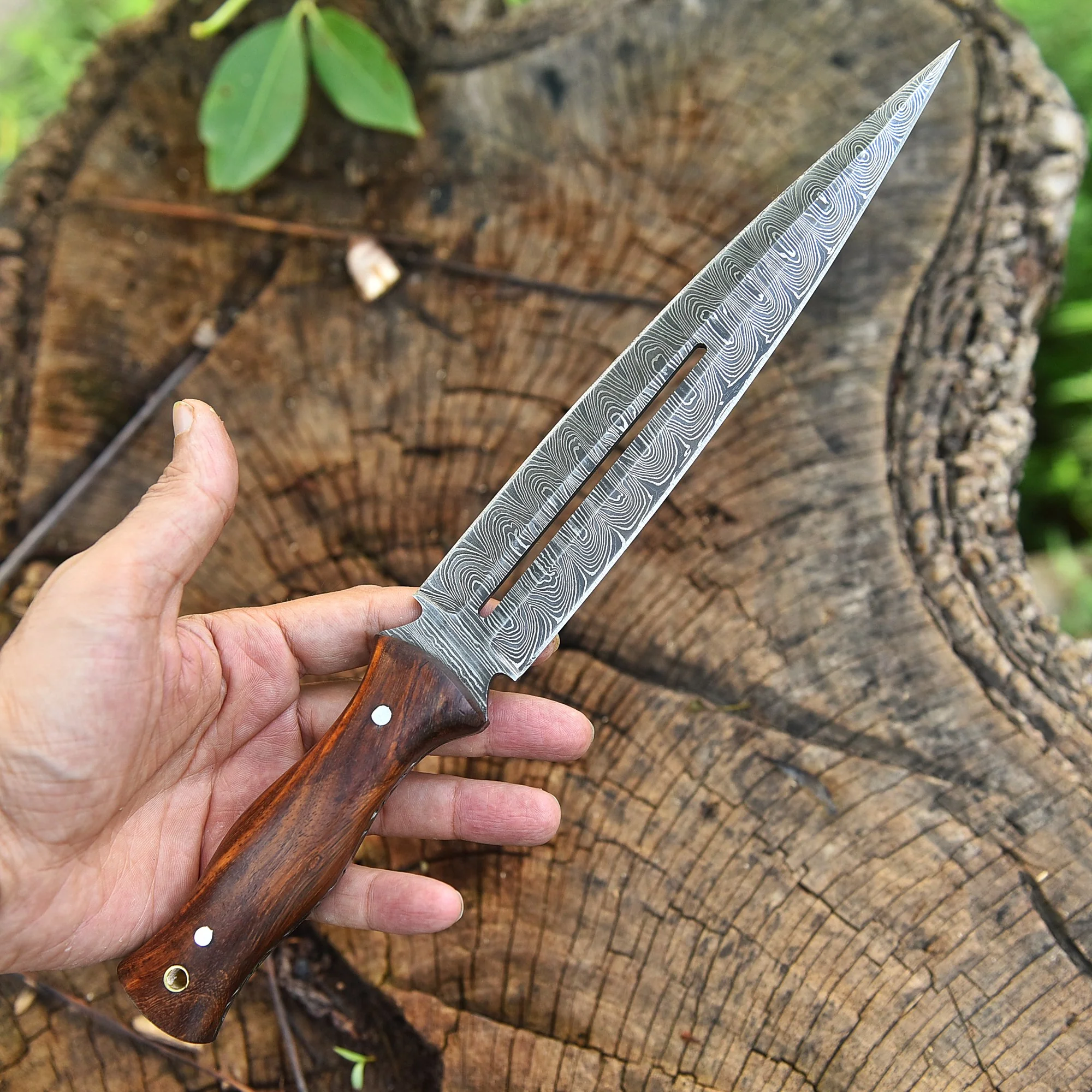 High End Handcrafted Damascus Steel Double Edge Blade Dagger Knife - Image 4