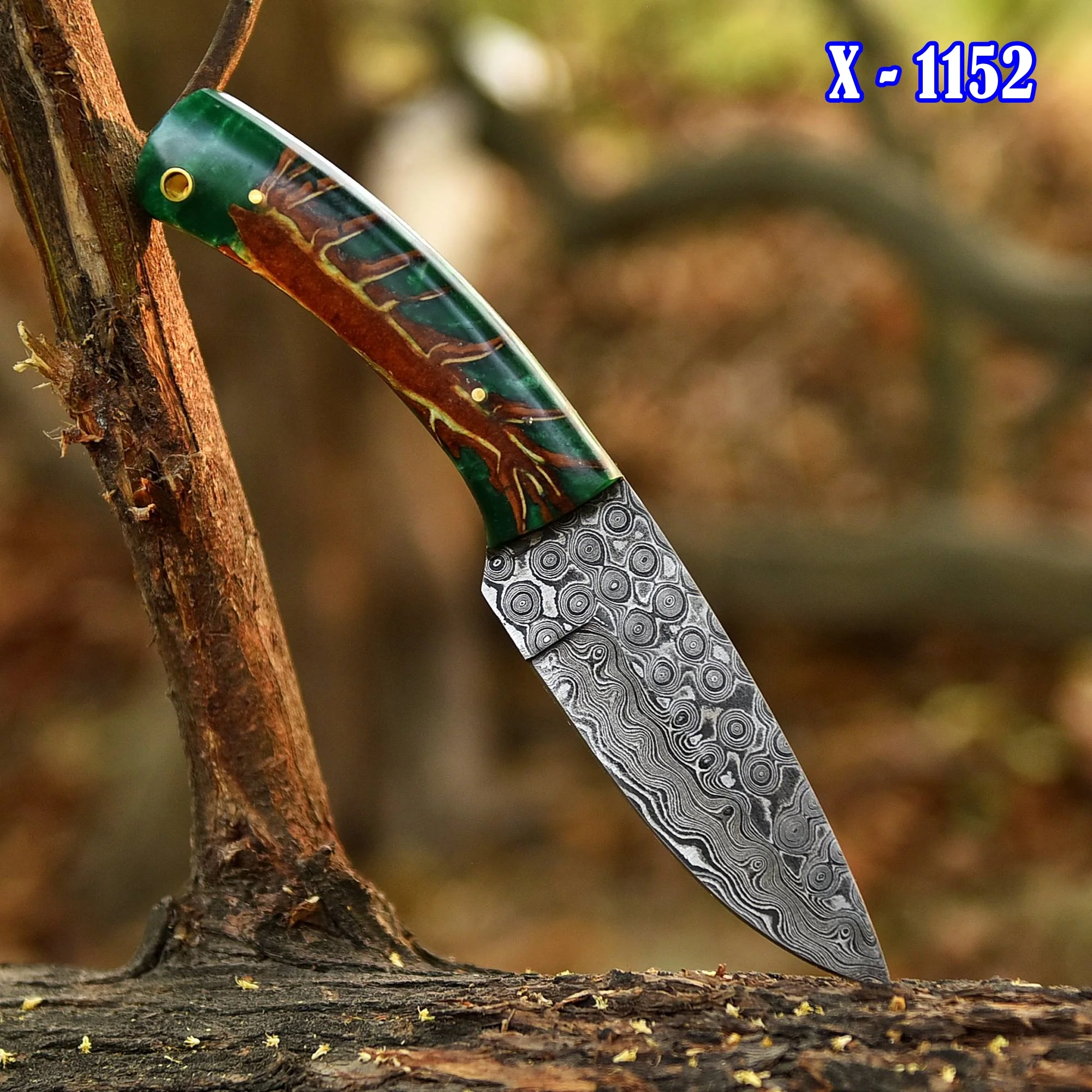 High End Handmade Damascus Skinner Outdoor Knife Pinecone Resin Handle - Image 2