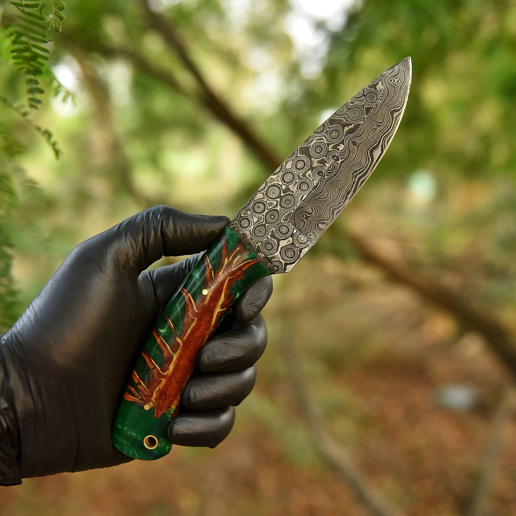 High End Handmade Damascus Skinner Outdoor Knife Pinecone Resin Handle - Image 3