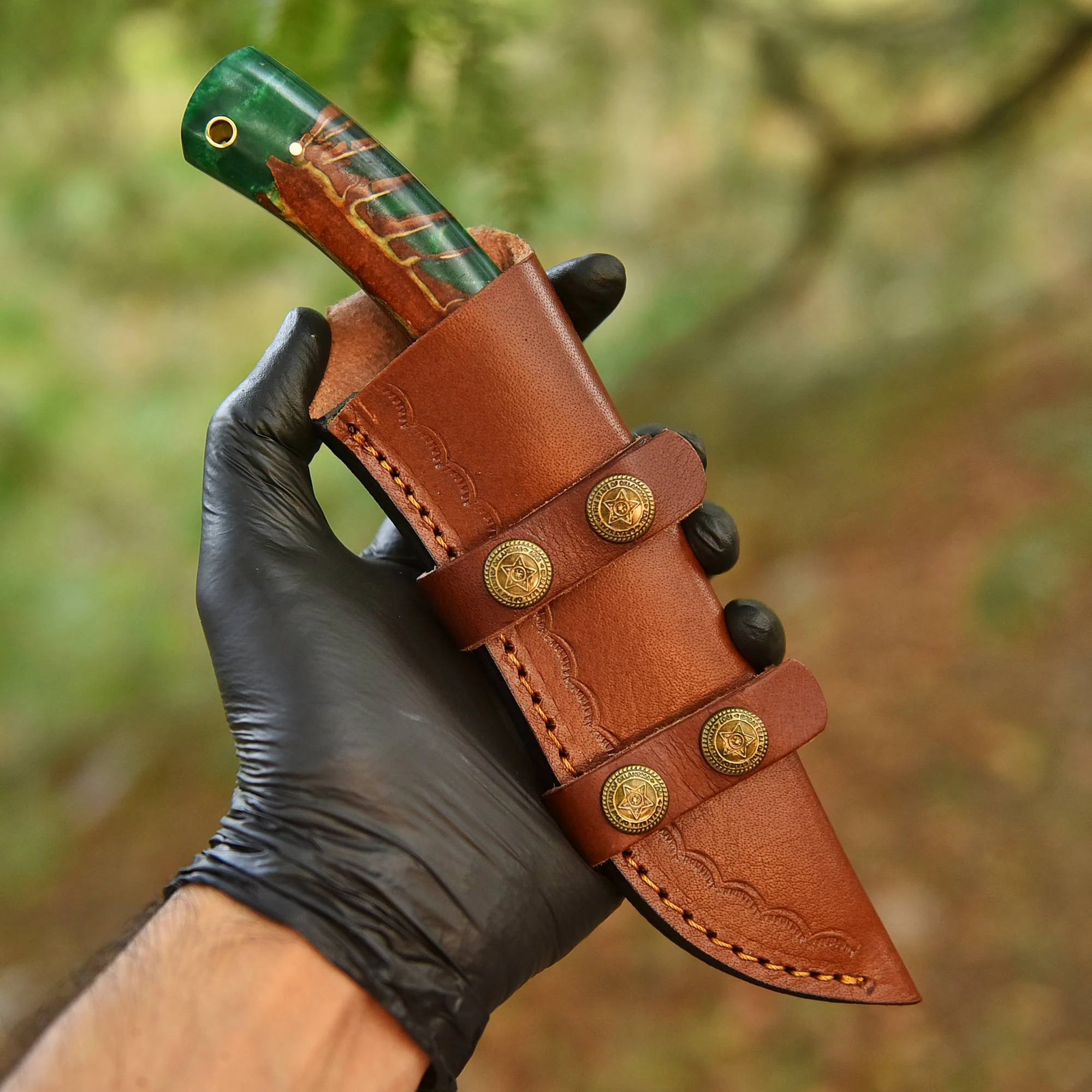 High End Handmade Damascus Skinner Outdoor Knife Pinecone Resin Handle - Image 5