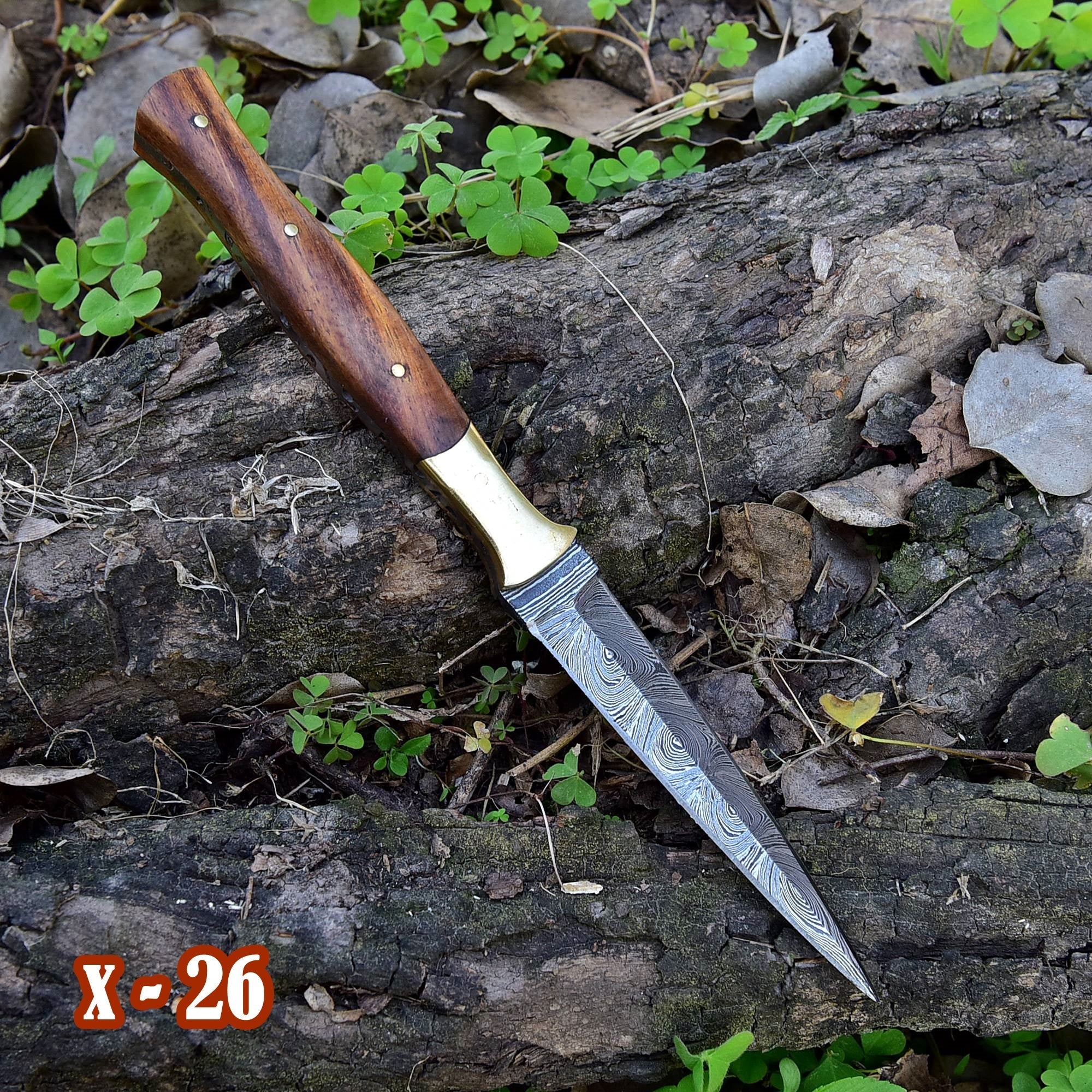 IDEAL Throwing knife Hand Forged Damascus Steel Double-Edged Boot knife with leather sheath - Image 3
