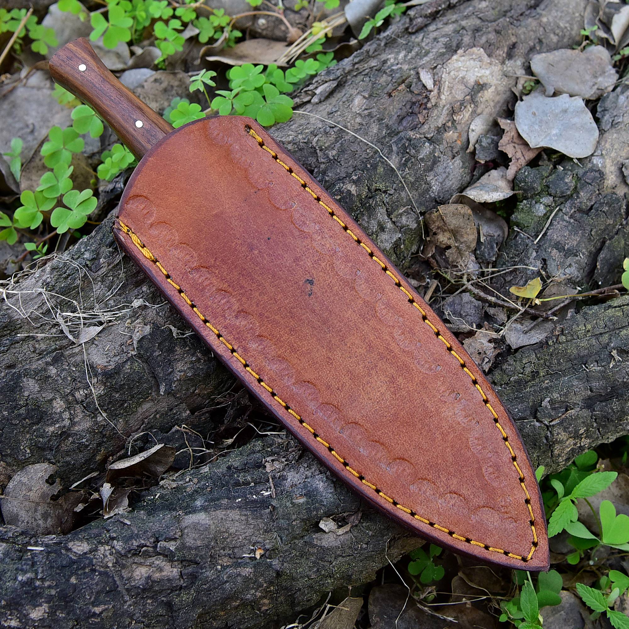 IDEAL Throwing knife Hand Forged Damascus Steel Double-Edged Boot knife with leather sheath - Image 5
