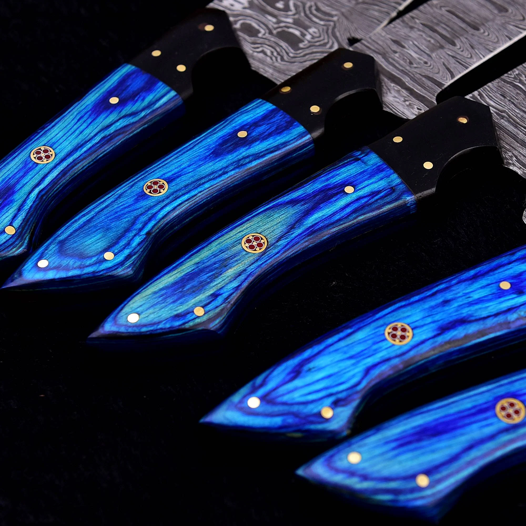 Japan Damascus Knives Set Forged Steel Hammer Pattern Collectible Chef Knife Set x-257 - Image 3