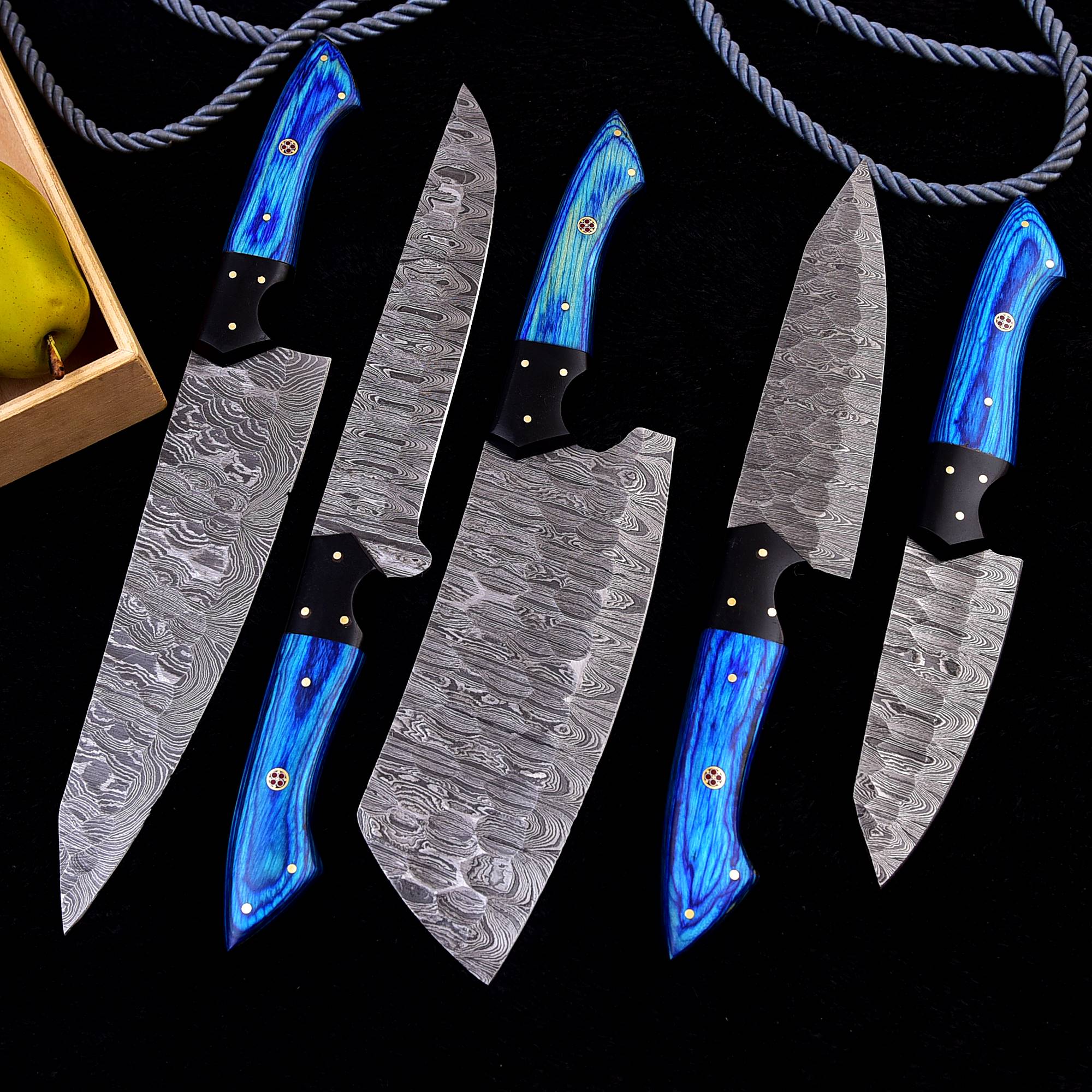 Japan Damascus Knives Set Forged Steel Hammer Pattern Collectible Chef Knife Set x-257 - Image 4