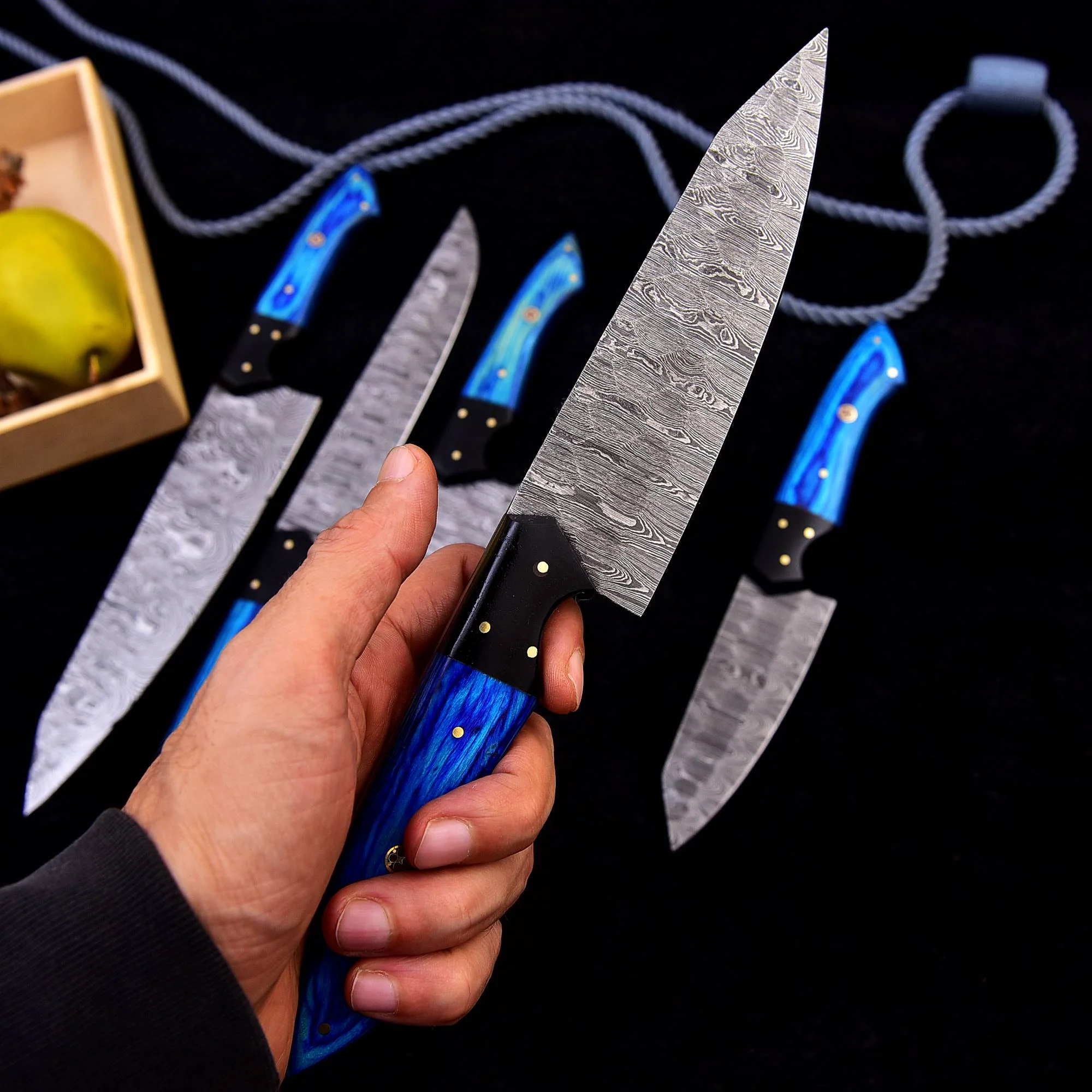 Japan Damascus Knives Set Forged Steel Hammer Pattern Collectible Chef Knife Set x-257 - Image 5