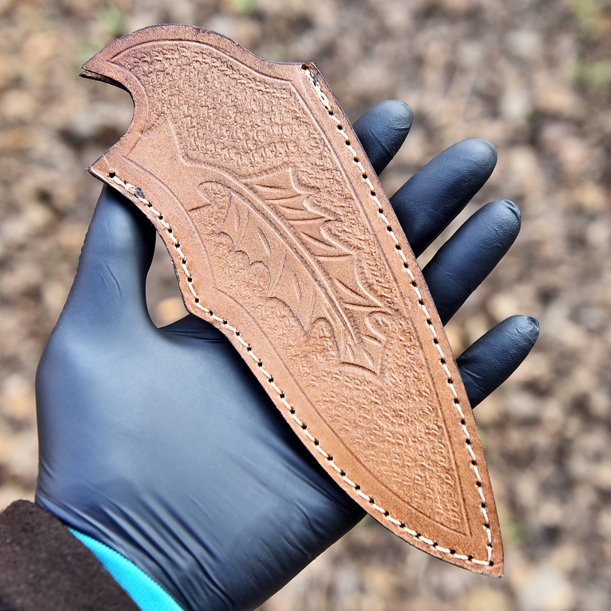 Leather Sheath For Fix Blade knife Multi-Tool - Leaf Engraved & Design - Image 4
