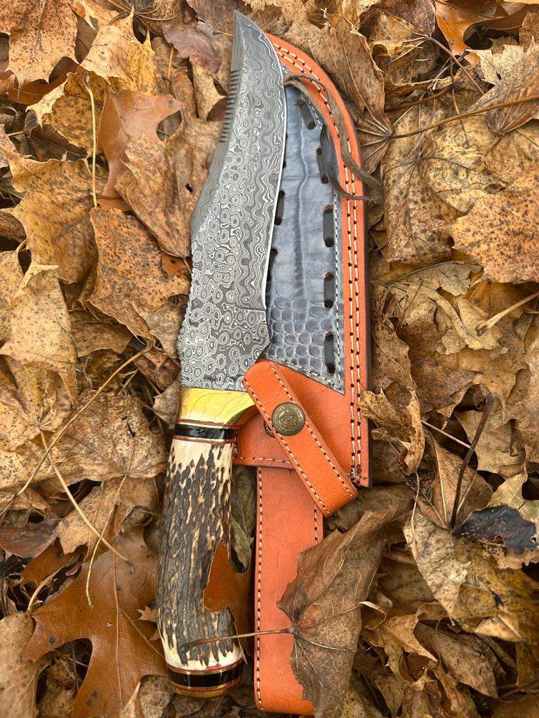 Limited Edition 13" Handcrafted Damascus Steel Outdoor Knife with Stag Handle - Image 3