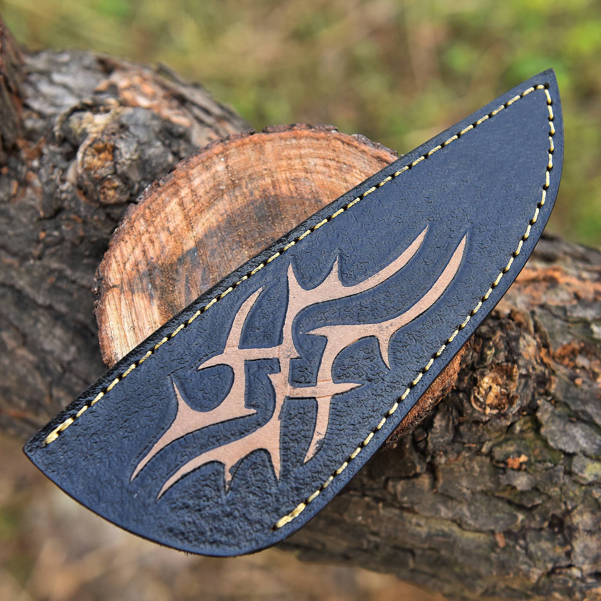 Luxury Handcrafted Engraved Leather Fixed Blade Knife Protection Sheath - Image 3