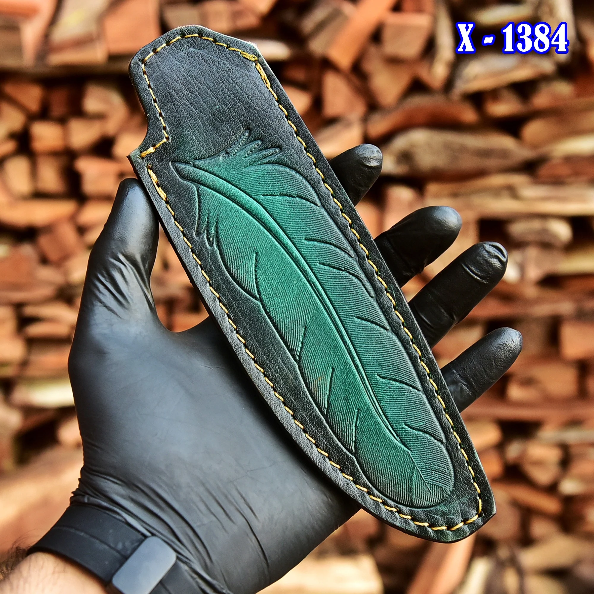Luxury Handcrafted Leather Fixed Blade Knife Leaf Engraved Sheath - Image 3