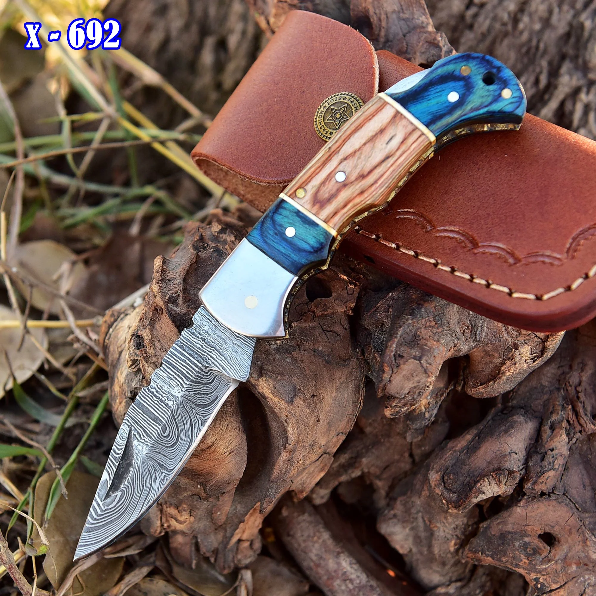 Outdoor Adventure Handmade EDC Damascus Steel Folding Pocket Knife - Image 2