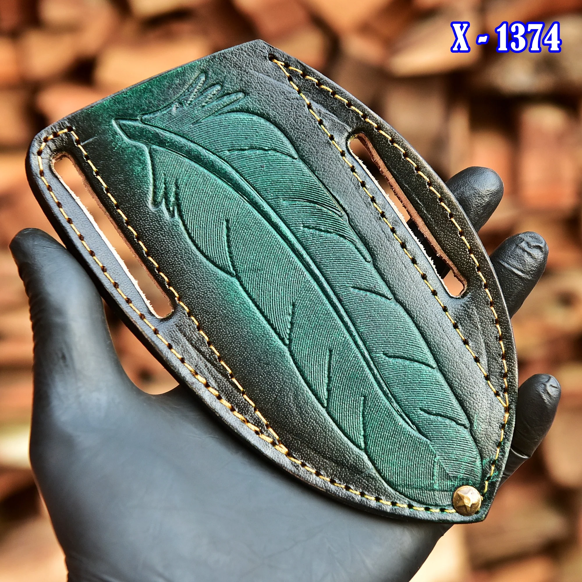 Premium Hand Stitched Outdoor Leather Folding Knife Engraved Sheath - Image 3