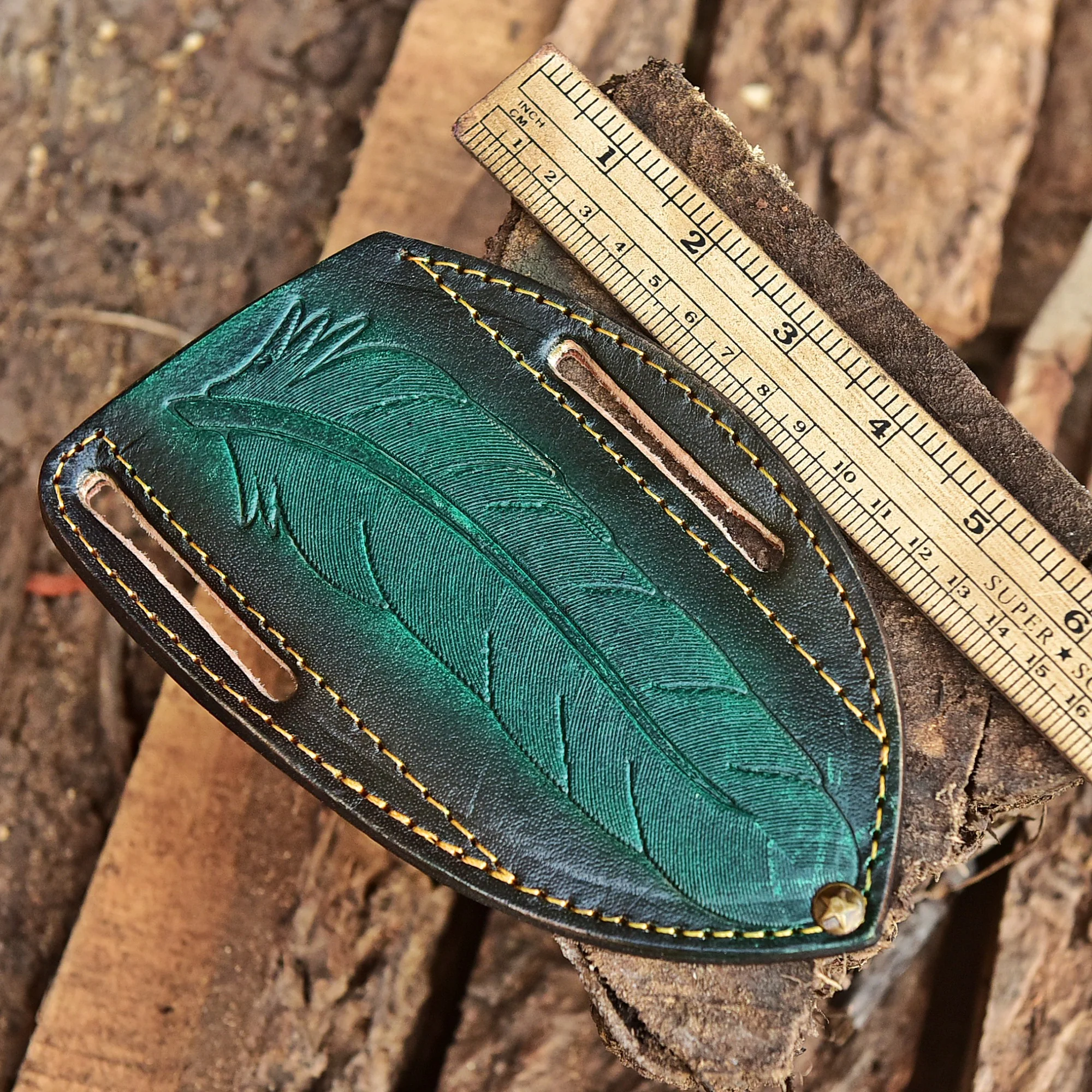 Premium Hand Stitched Outdoor Leather Folding Knife Engraved Sheath - Image 5