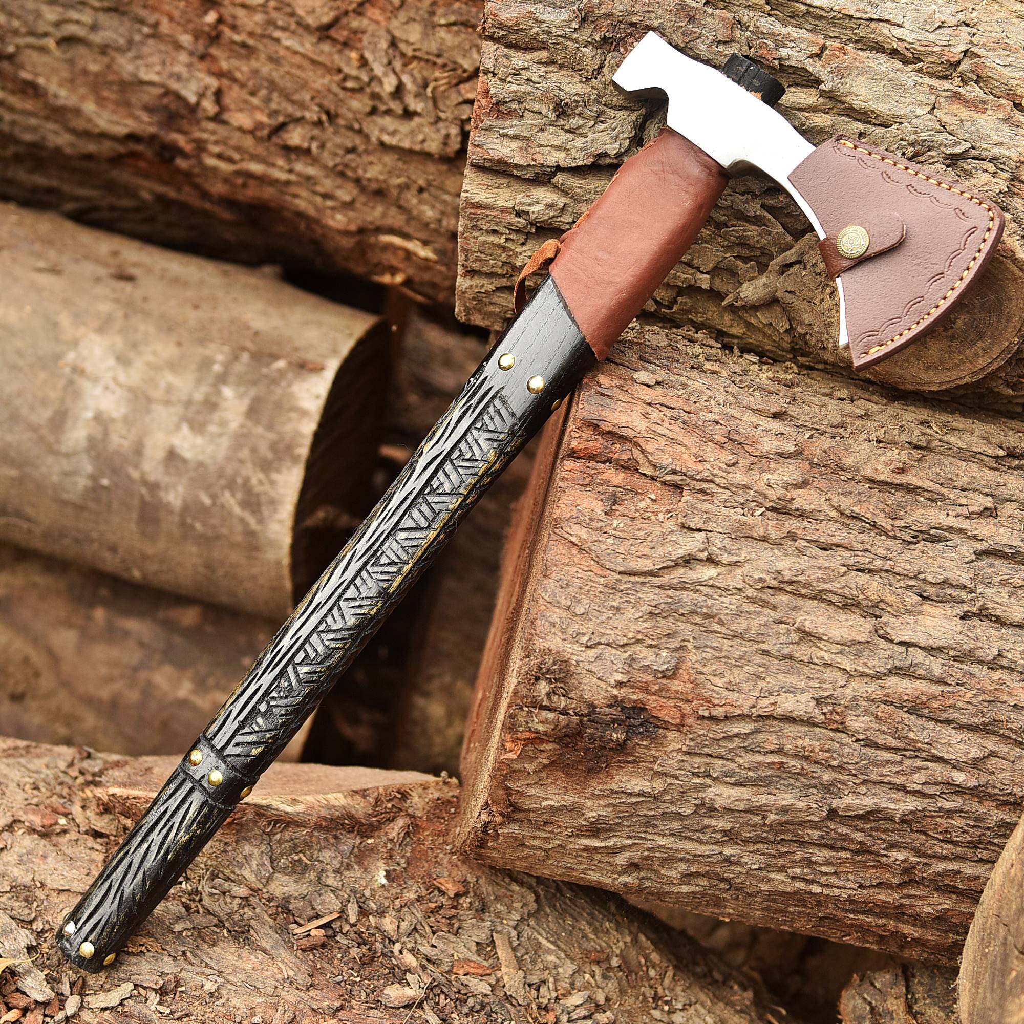 Premium Viking Axe, Hand Forged Viking Camping Axe with Leather Sheath - Image 5