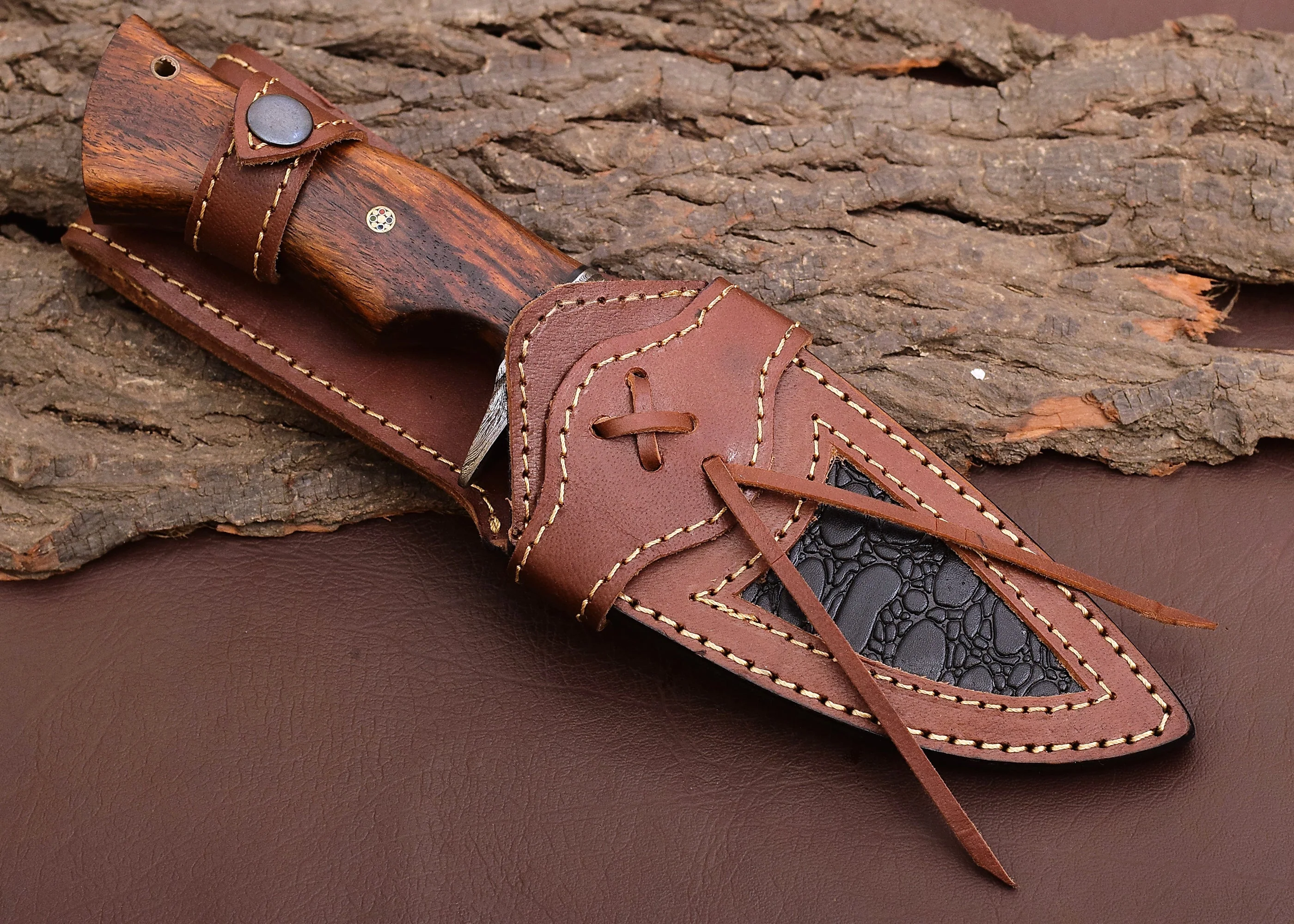 ROAR 10" Handmade Damascus Hunting Knife with Leather Sheath - Ideal Skinning Camping Outdoor EDC Fixed Blade Survival - Image 4