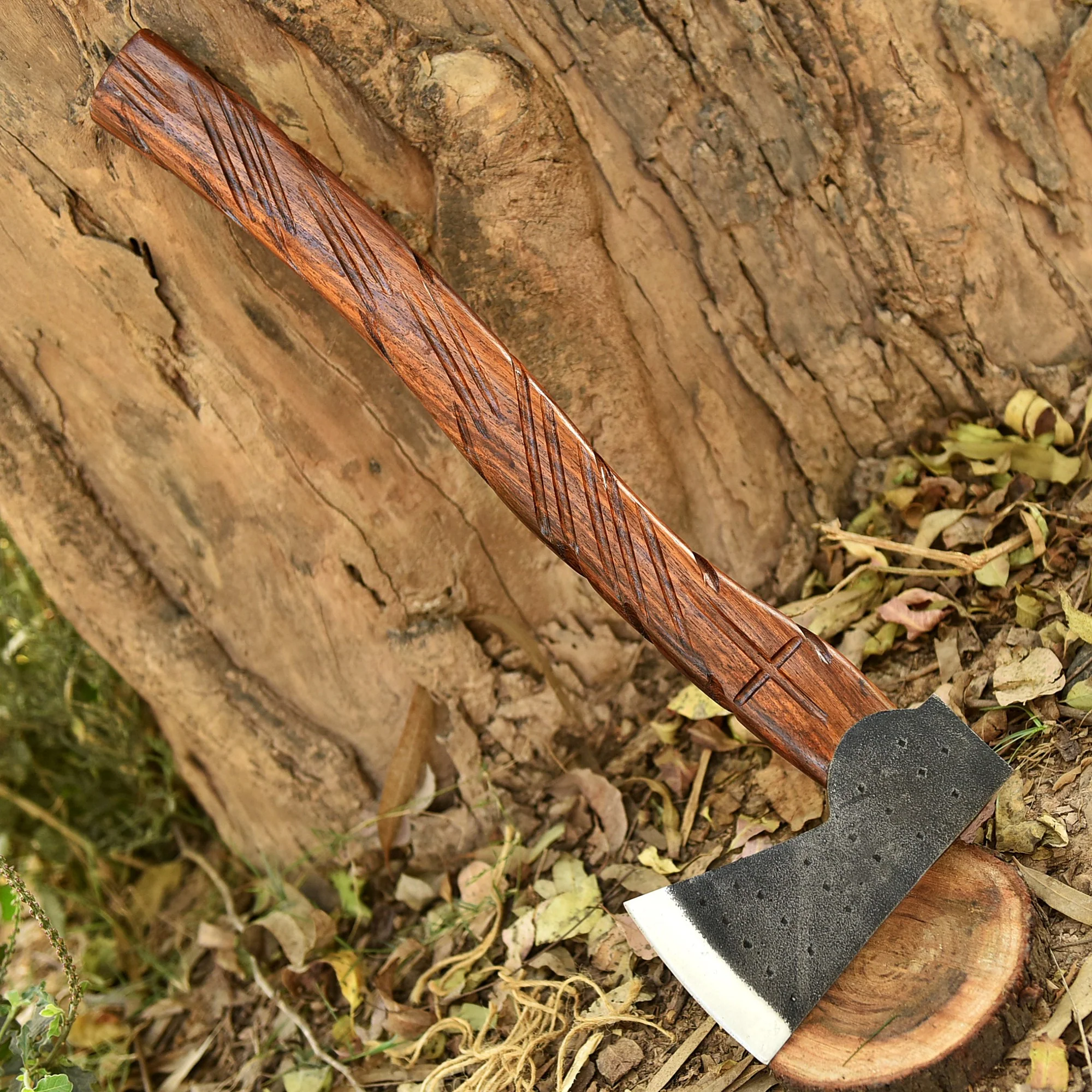 Small Forged Carbon Steel Axe with Engrave Wood Shaft - Viking Axe - Image 2