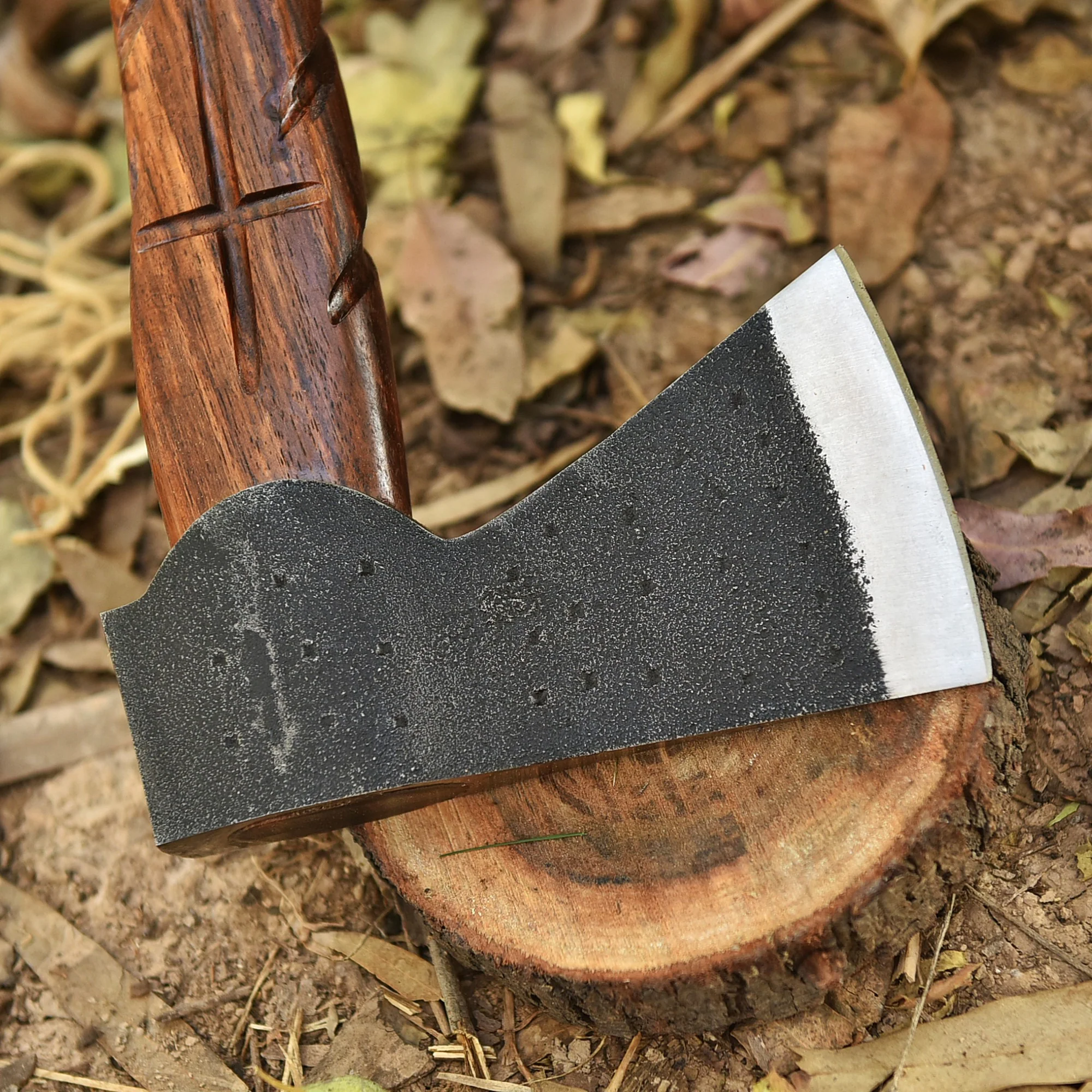 Small Forged Carbon Steel Axe with Engrave Wood Shaft - Viking Axe - Image 4