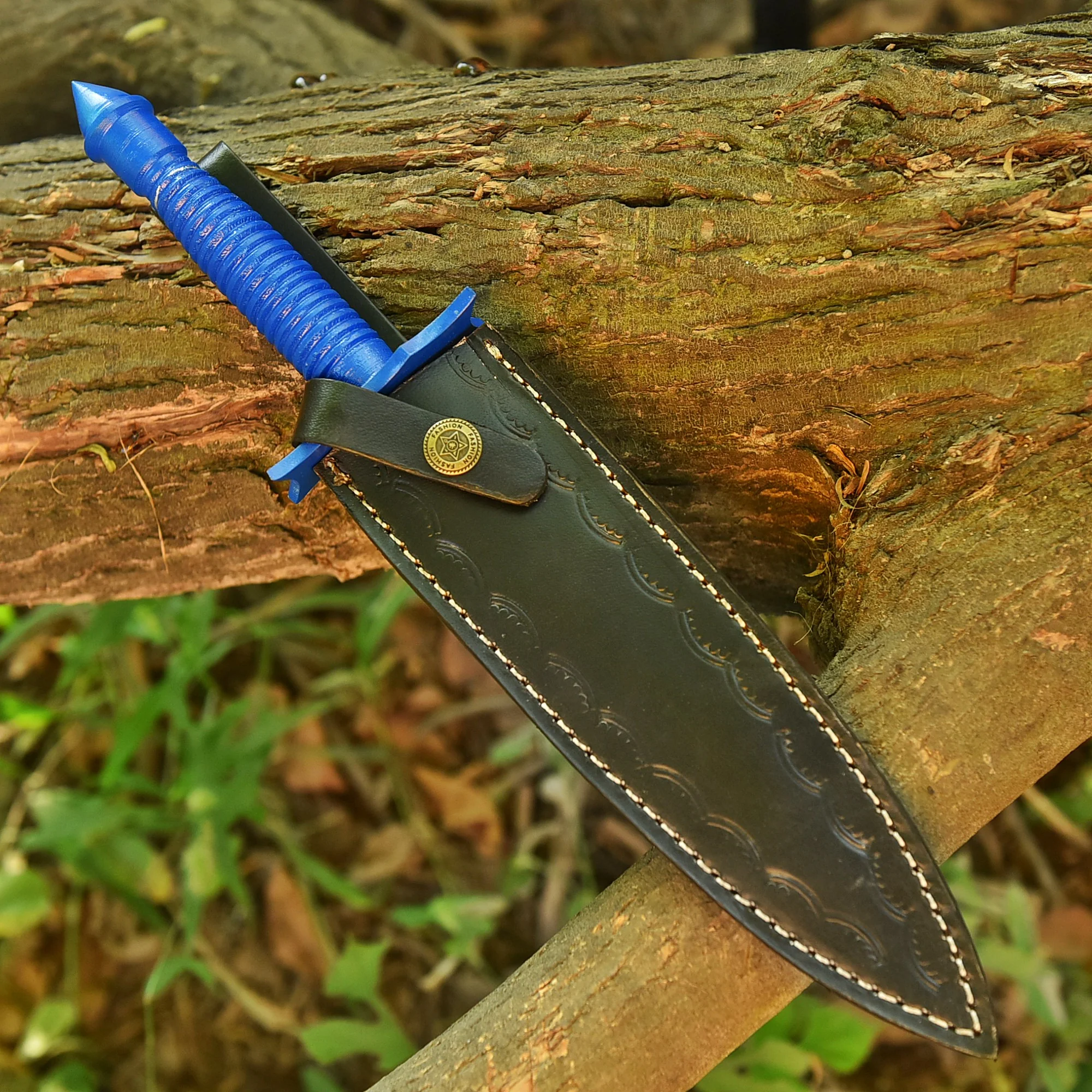 Tactical EDC Handcrafted Carbon Steel Double Edge Blade Dagger Knife With Sheath - Image 5