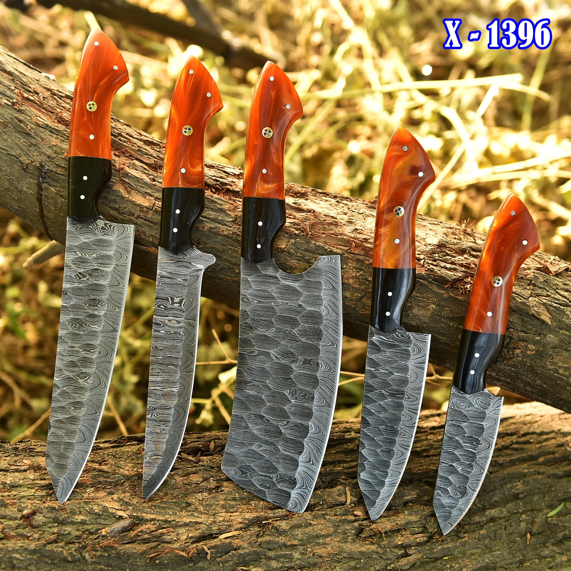 The Orange Resin | Damascus Steel 5 Piece Chef Knife Set Kitchen Knives Set - Image 2