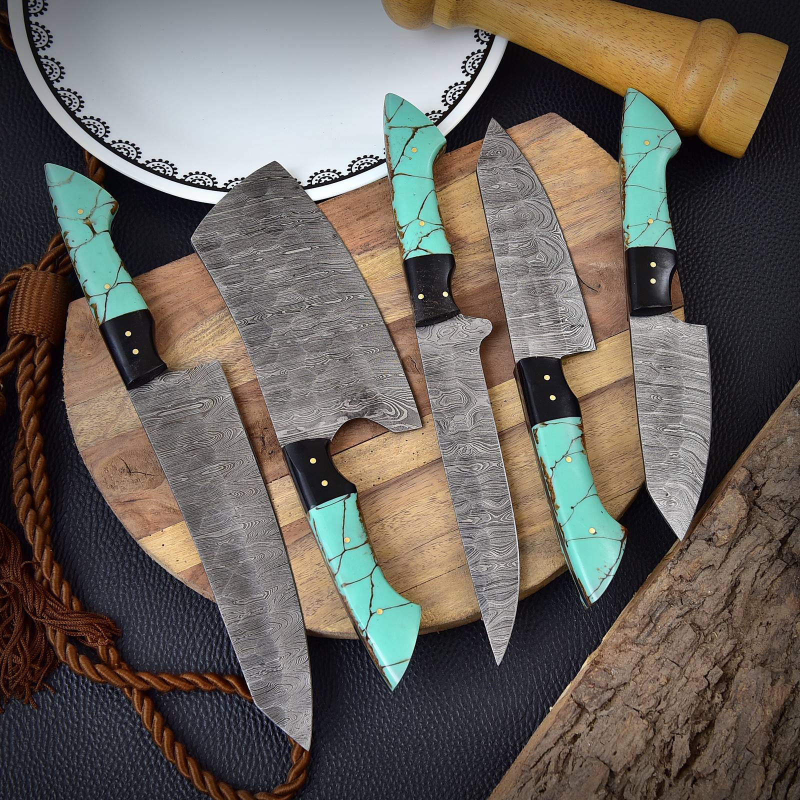 The Orchid - Handmade Damascus Chef Knife Set - 5 Pieces Forged Kitchen Knife Set x-135 - Image 4
