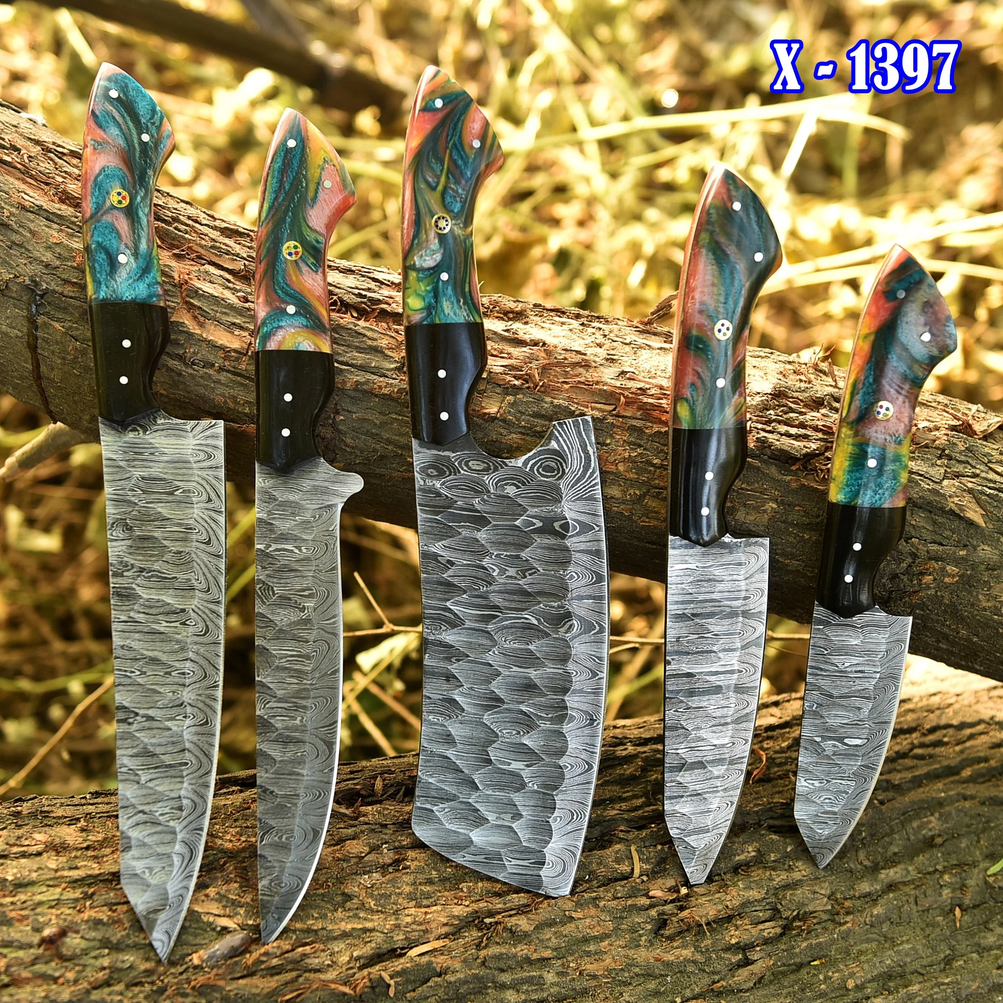The Resin | Handmade Damascus Steel 5 Piece Chef Knife Set Kitchen Knives Set - Image 2