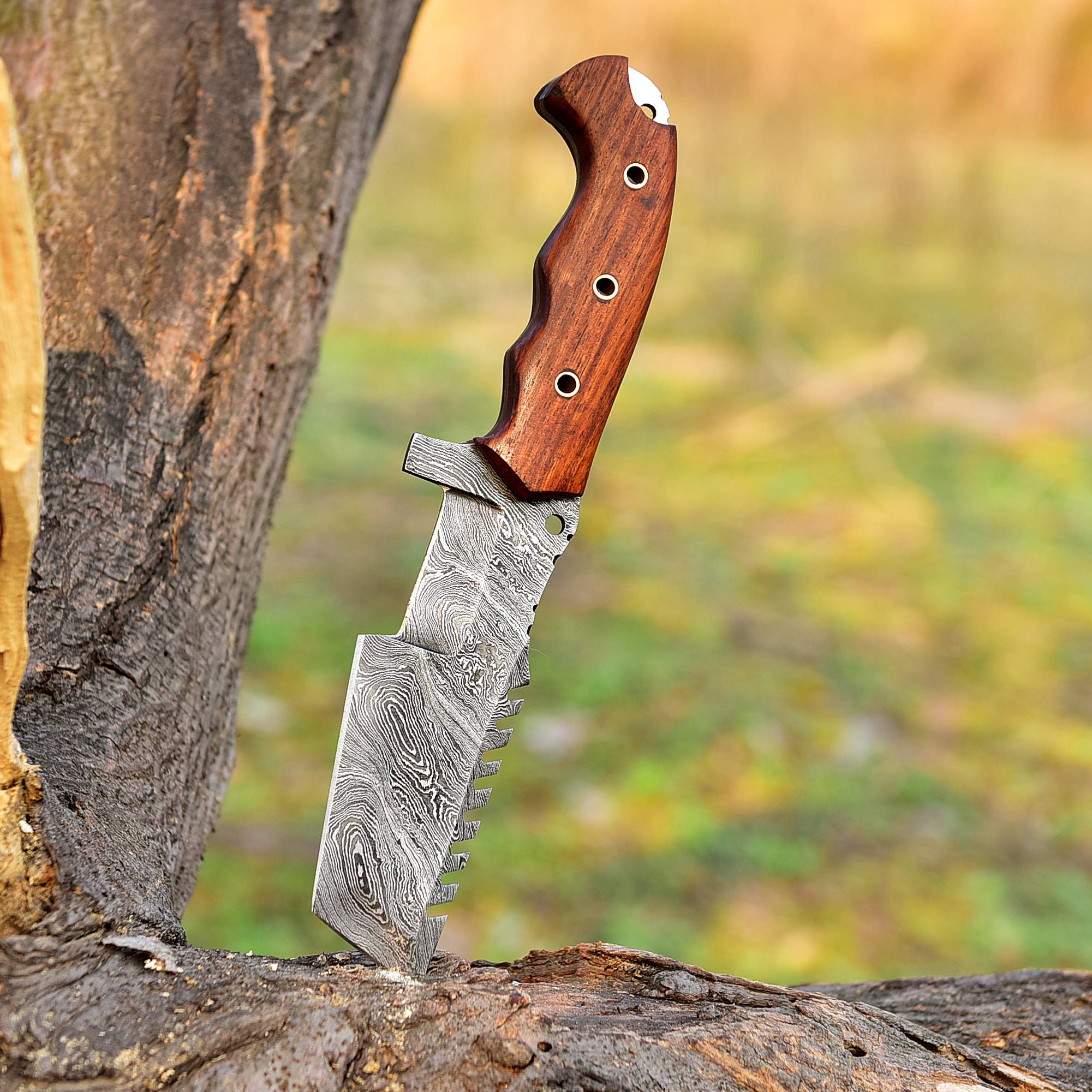 Tom Tracker Knife Forged Damascus Fixed Blade Hunting Skinning Knife Bull Cutter with Vertical Sheath - Image 7