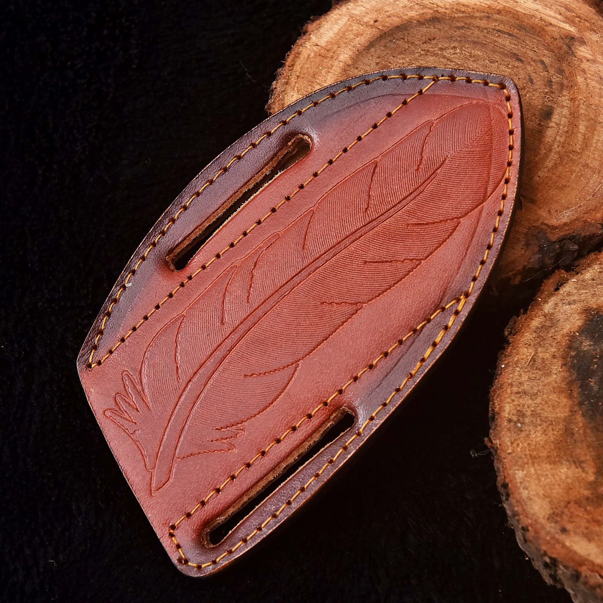 Traditional Luxury Handmade Folding Knife Engraved Leather Sheath - Image 3