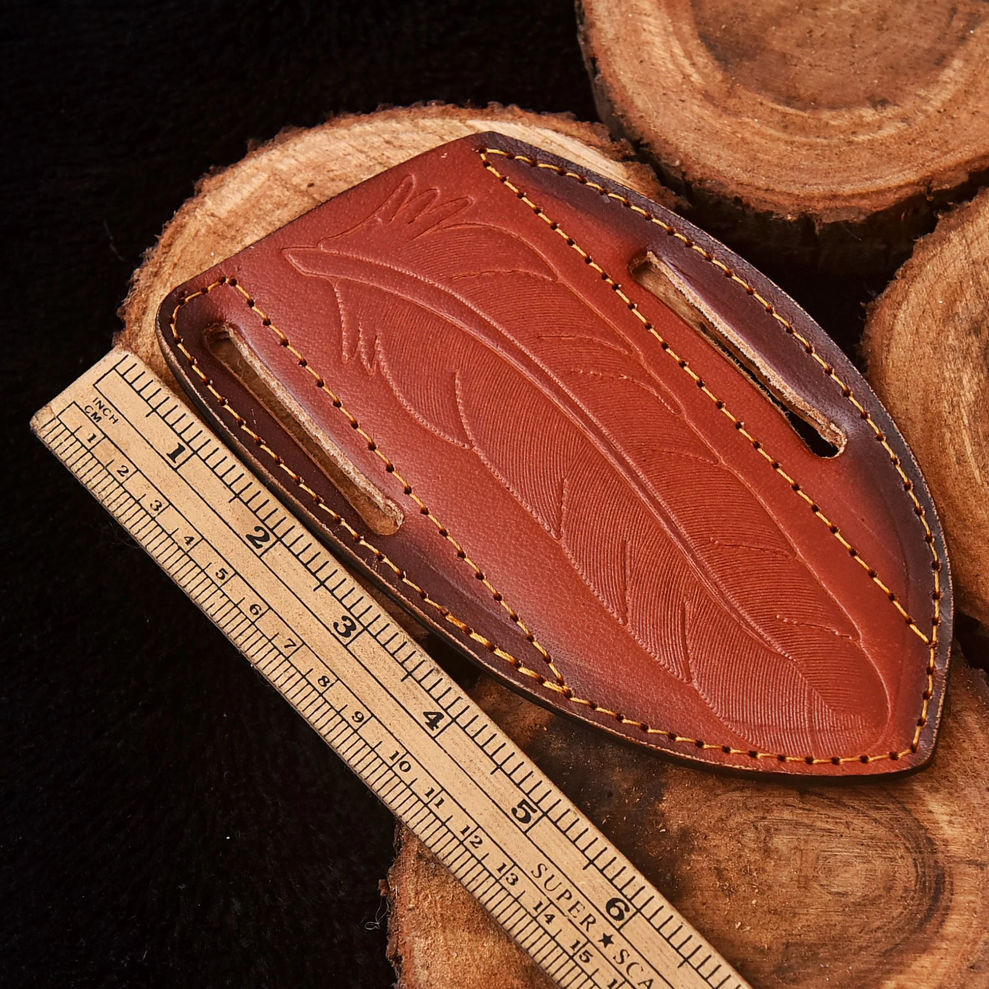 Traditional Luxury Handmade Folding Knife Engraved Leather Sheath - Image 5