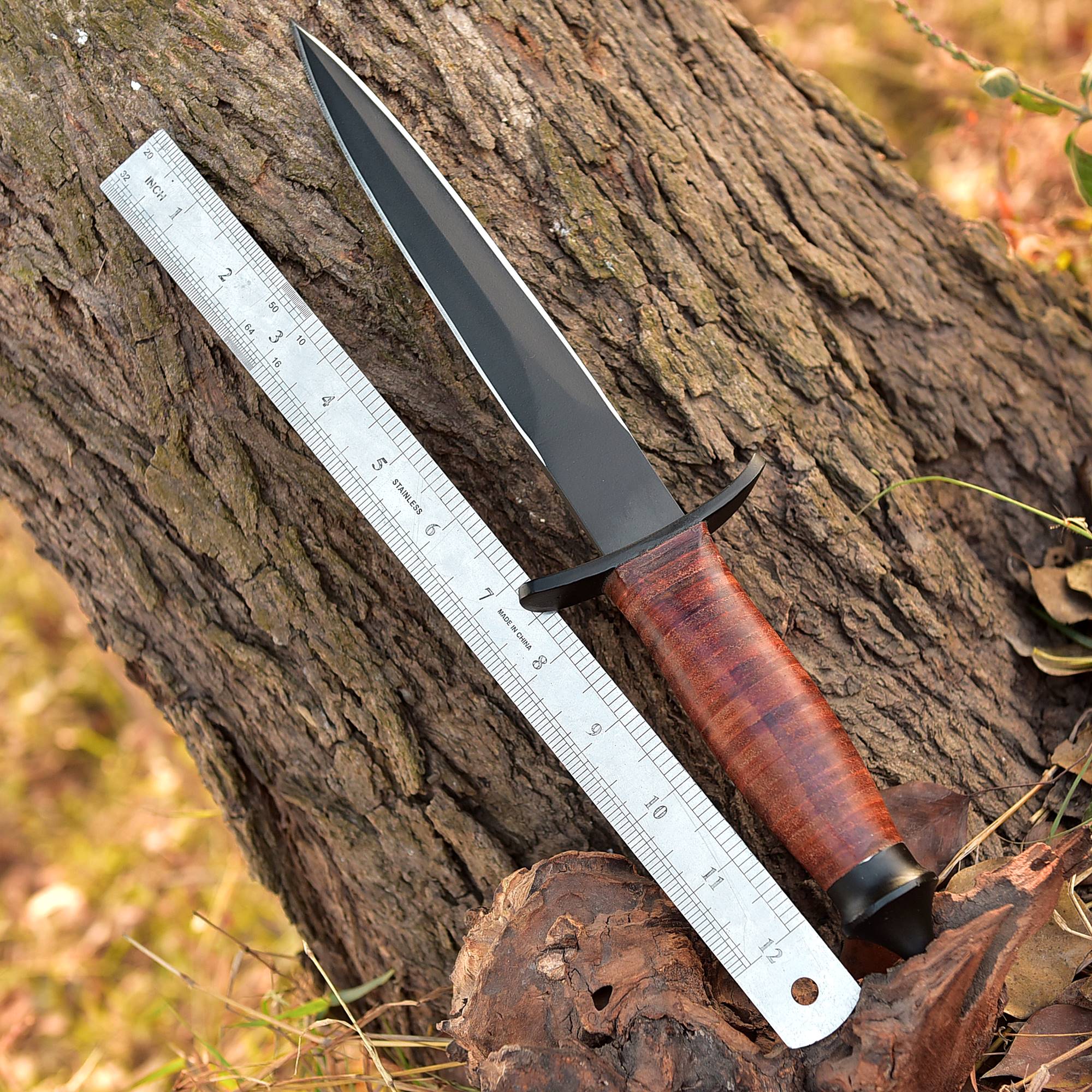 V-42 Dagger 440 Leather Replica US Special Forces WWII Fixed Knife x-726 - Image 4