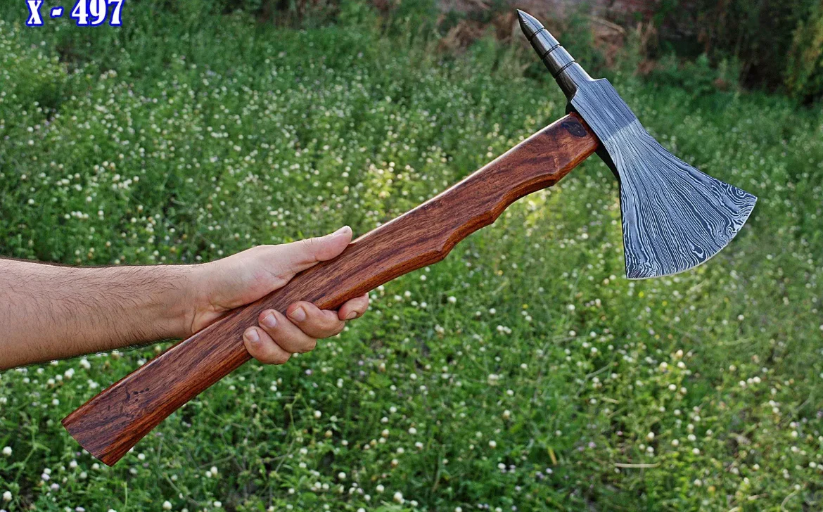 VEGVISIR NORSE AXE Spike Head Forged Damascus Steel - Image 4