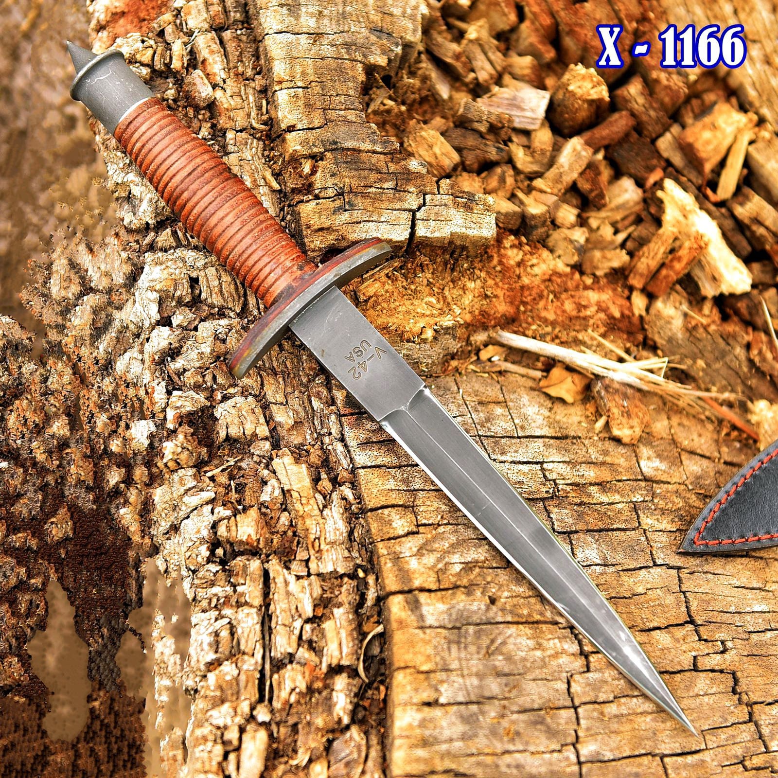 Vintage Devil’s Brigade US Army Dual Blade V42 WWII Military knife Case Leather Stacked Handle - Image 2