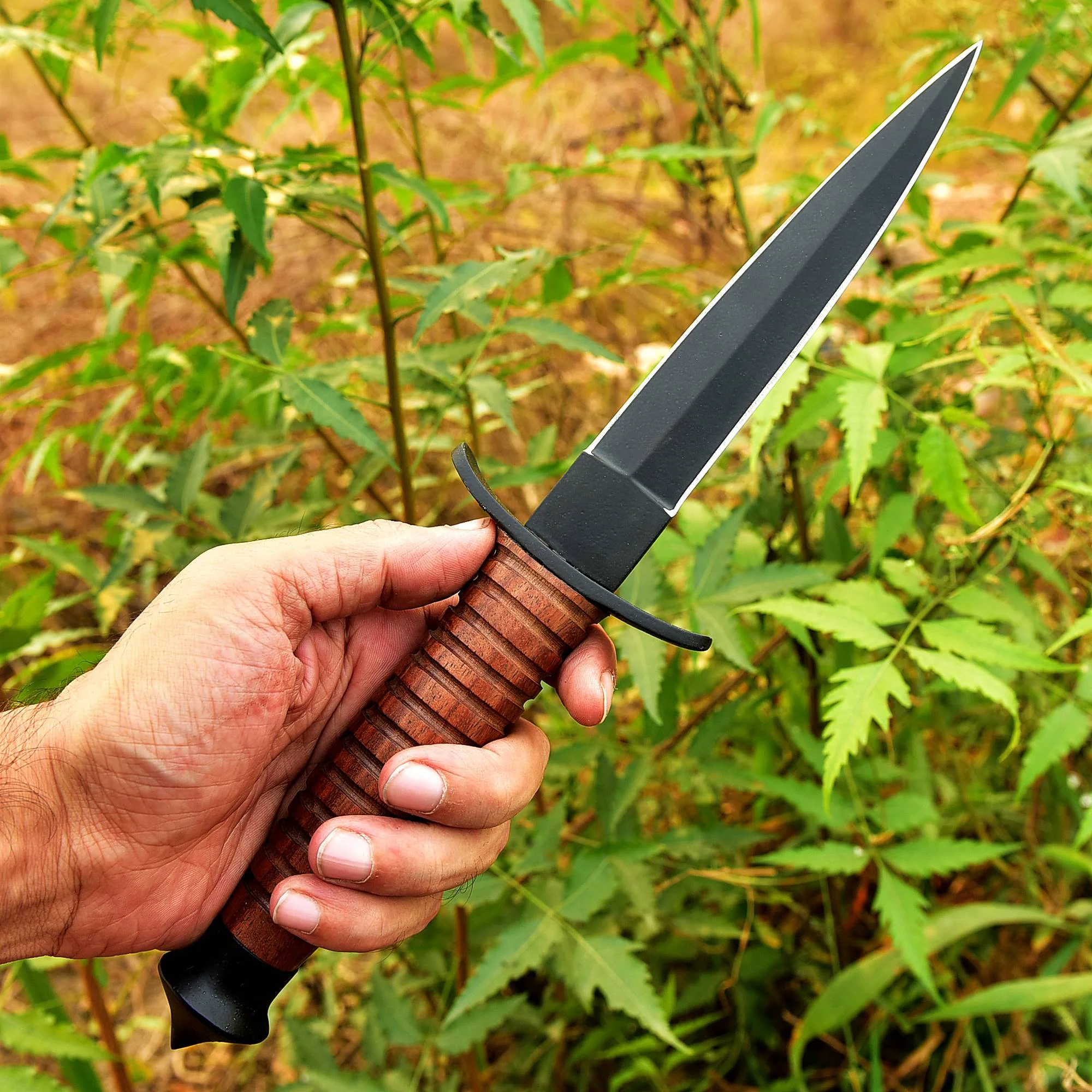 WWII Handmade Double-Edged V42 Military Stacked Leather Stiletto Dagger Knife x-650 - Image 3