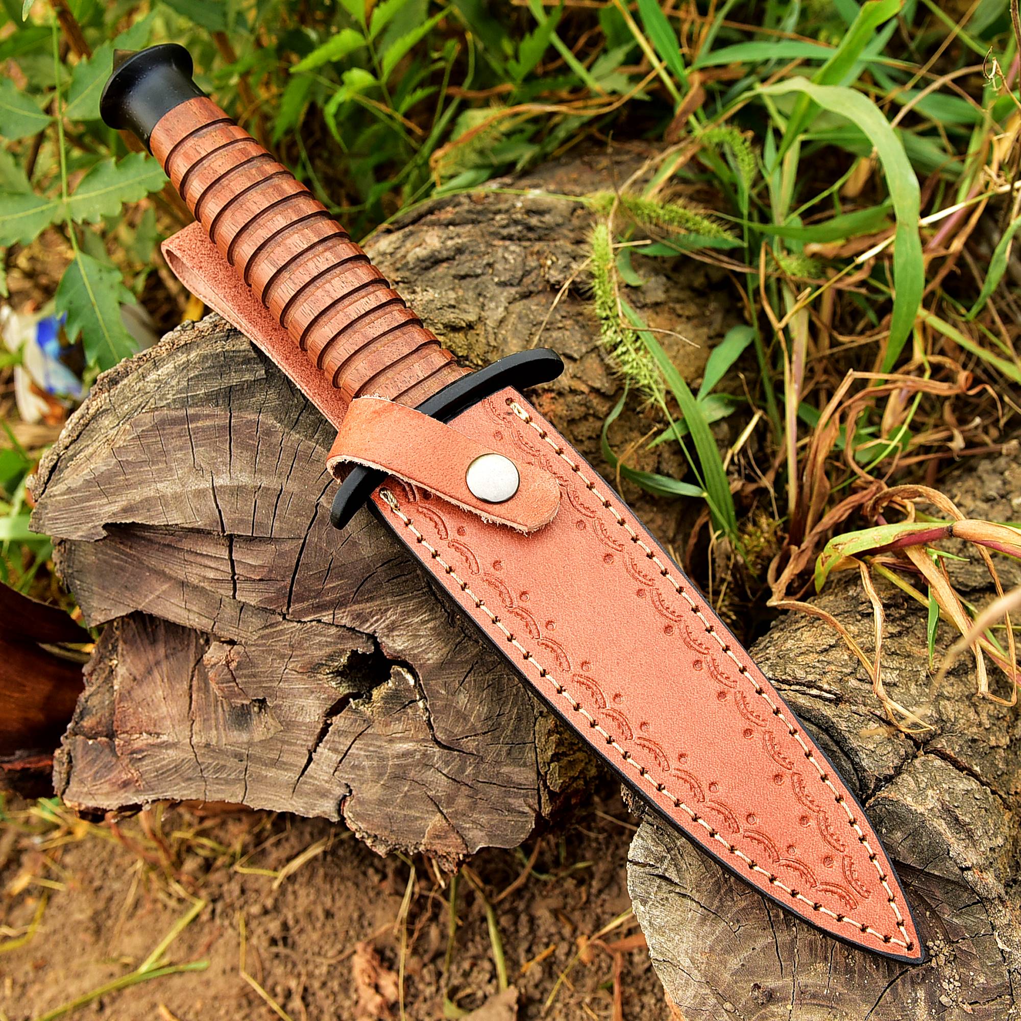 WWII Handmade Double-Edged V42 Military Stacked Leather Stiletto Dagger Knife x-650 - Image 4